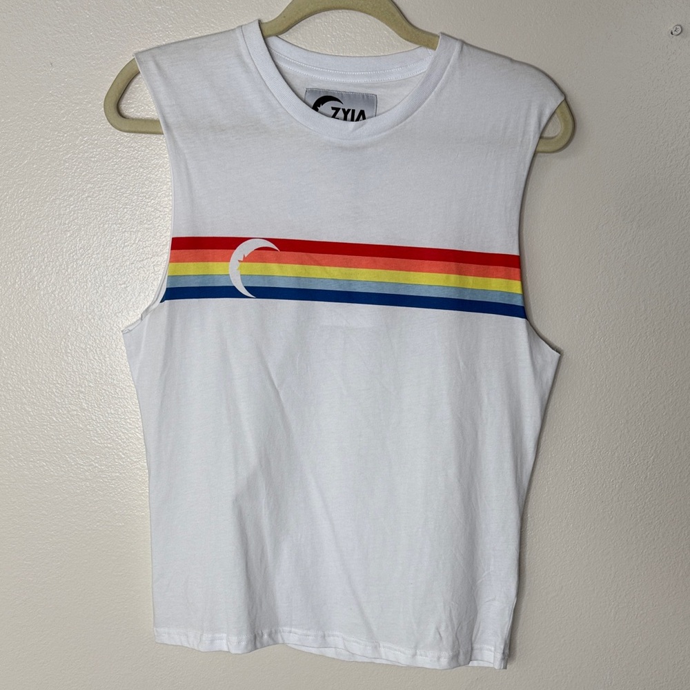 ZYIA active end of the rainbow tank Sleeveless Top with Colorful Stripes Medium